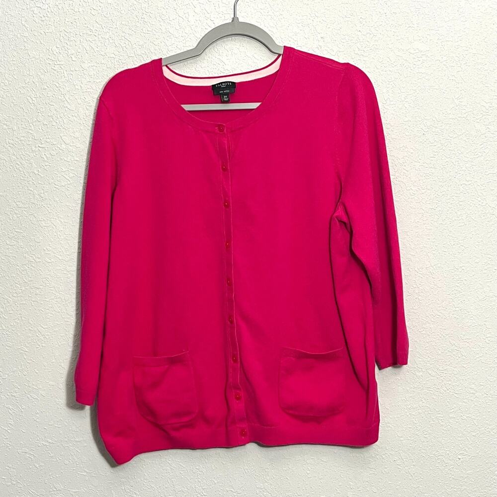 Talbots Pink Pima Cotton Button Front 3/4 Sleeve Cardigan 2X Stretch Layering